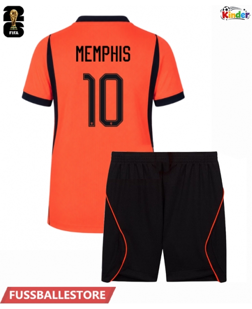 Günstige Niederlande Memphis Depay #10 Heimtrikotsatz Kinder WM 2026 Kurzarm (+ Kurze Hosen)